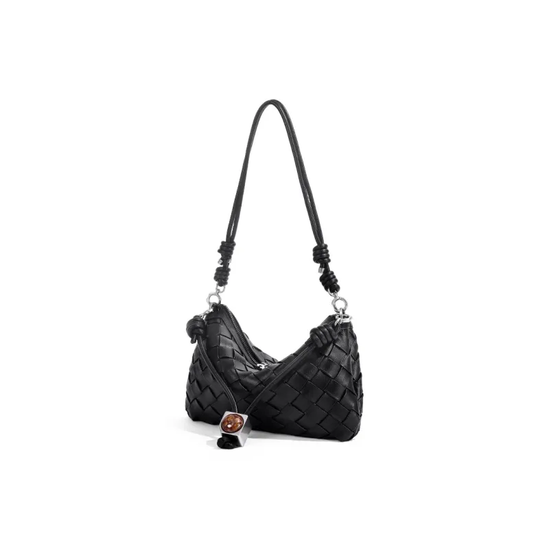 TOMATO&POTATO Cow Leather Crossbody Bag, Shoulder Bag Women's Black/Milkshake White/Blue-8