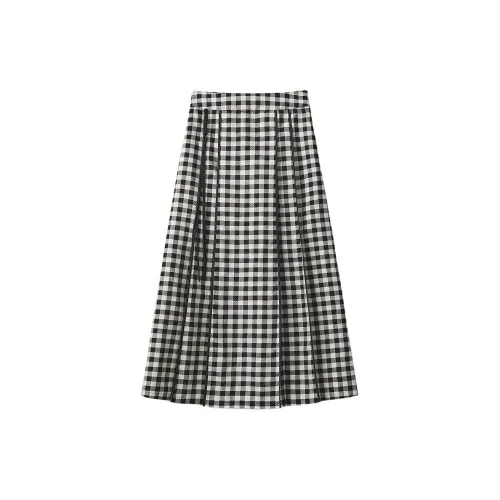 Broadcast Casual Long Skirts Women's Jet Black Plaid