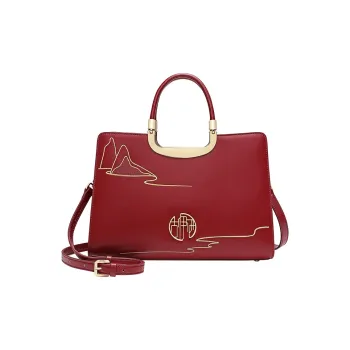 Ancient Yi Xi Cow Leather Mom Bag Large Capacity Shoulder Bag Women's Red Door Opening