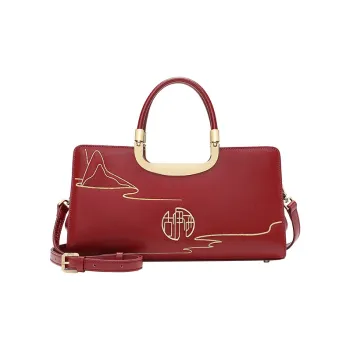 Ancient Yi Xi Cow Leather Premium Single Shoulder Handbag Women's Red Door Opening