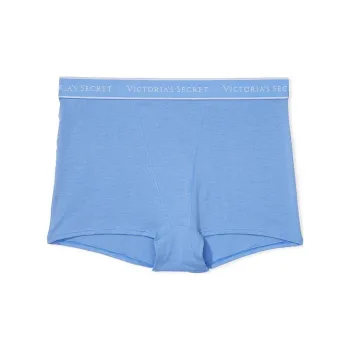 Victoria's Secret COTTON Logo Cotton High-Waist Boyshort Panty / Blue Bonnet Underpants Women's 1 Pack Blue