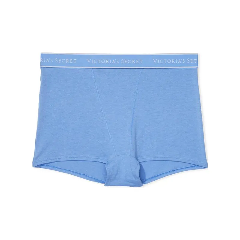 Victoria's Secret COTTON Logo Cotton High-Waist Boyshort Panty / Blue Bonnet Underpants Women's 1 Pack Blue-0