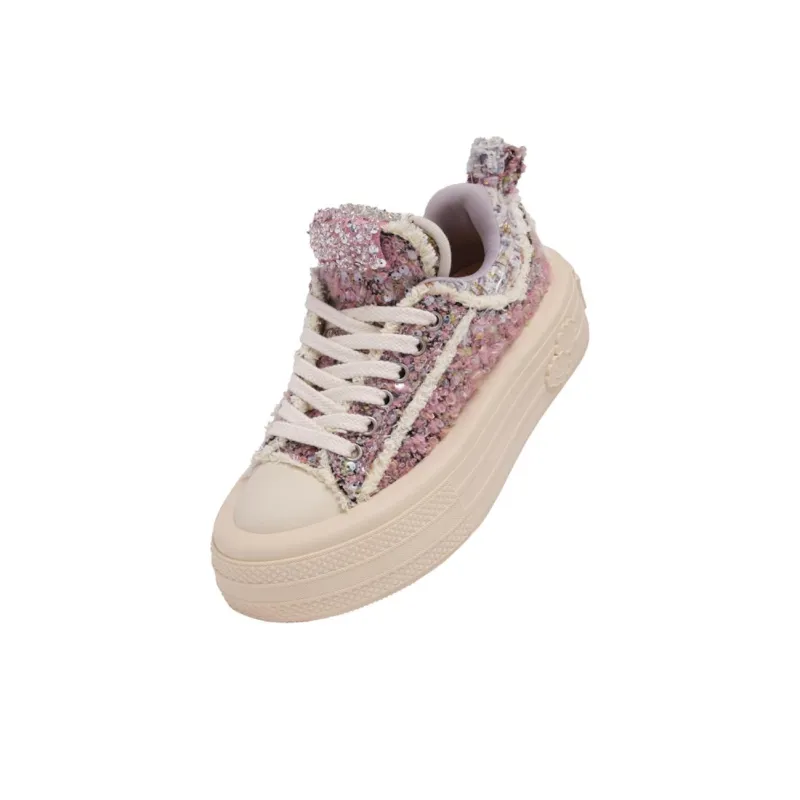 FORESHADOW DOUBLE UNI 1.0 Pale Pink And Rose Low Top Canvas Shoes Women's Rose Red-3