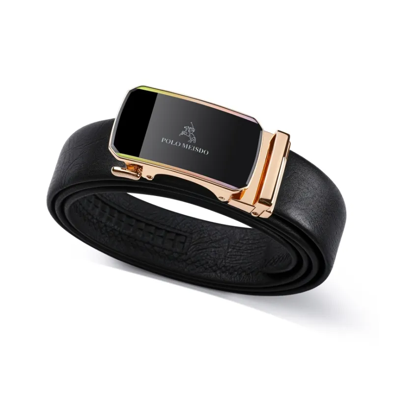 POLOMEISDO Top Grain Cow Leather Automatic Buckle Brand Belt Business High-End Youth Belt Men's 3.5CM-0
