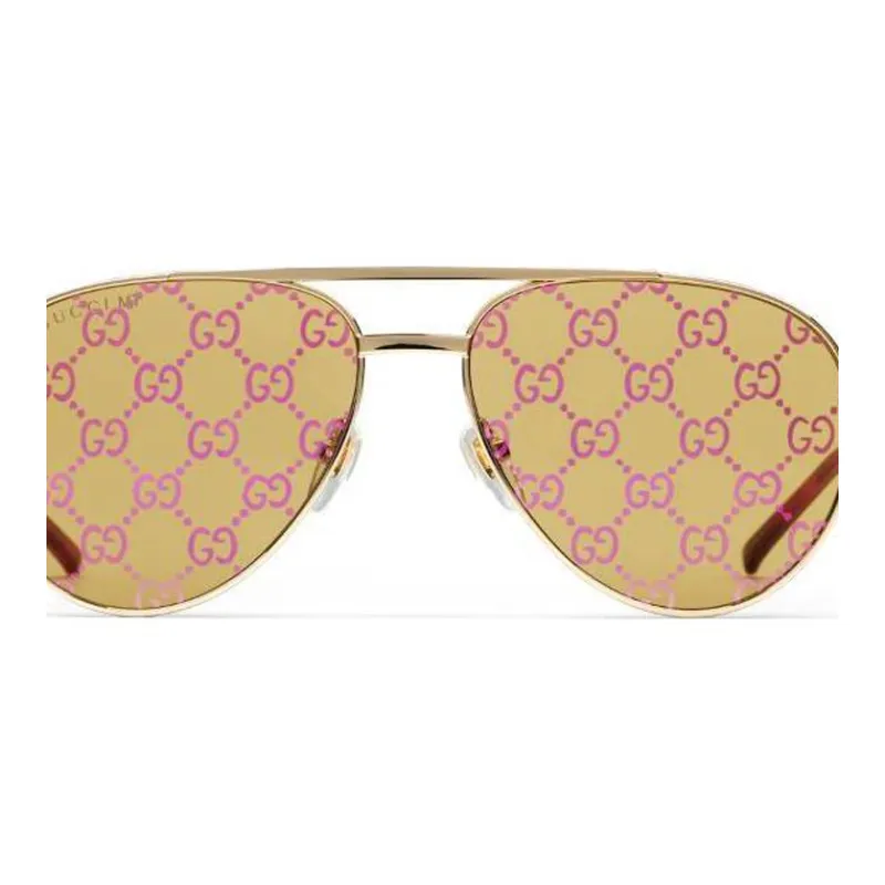 GUCCI Acetate Irregular Shape Sunglasses Men's Gold-2