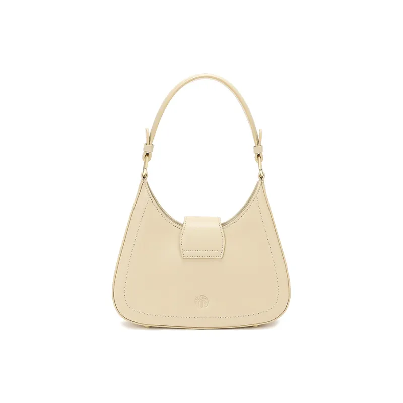 Ancient Yi Xi Cow Leather Premium Underarm Shoulder Bag, Mom Bag, Crossbody Handbag Medium Size Women's Apricot White-2