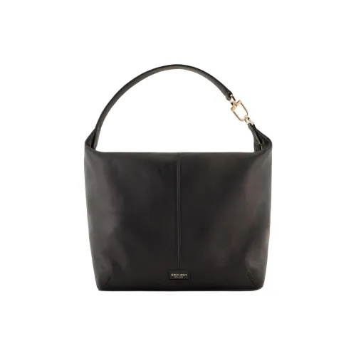 EMPORIO ARMANI Lambskin Crescent Moon Bag Handbag Large Size Women's Black