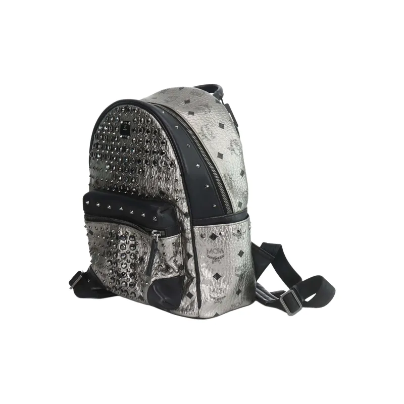 MCM Leather Backpack Women's Silver-1
