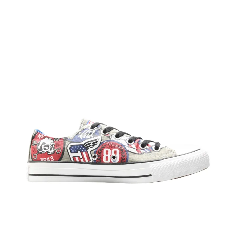 Converse Chuck Taylor All Star Anti Slip Wear Resistant Low Top Canvas Shoes Unisex Gray Red-1
