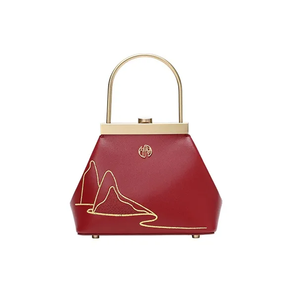 Ancient Yi Xi Cow Leather Cheongsam Clasp Handbag Trumpets Women's Red Door Opening-0