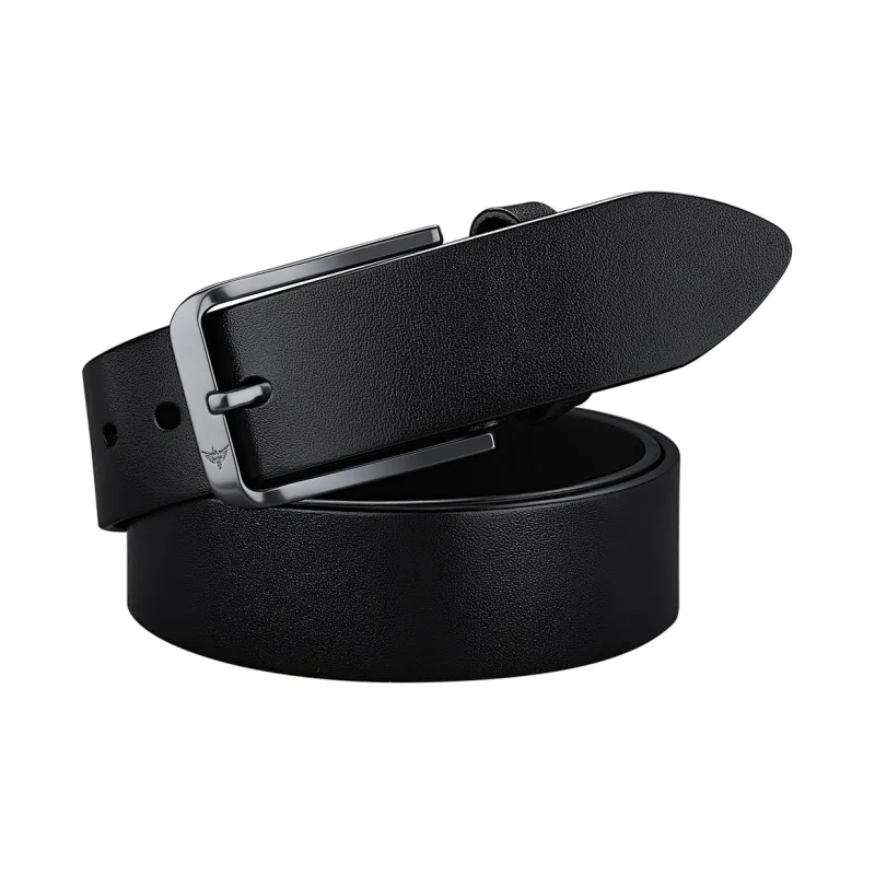 WilliamPOLO Cow Leather Leather Belts Men's Gunmetal Buckle Black Width  3.8cm-1