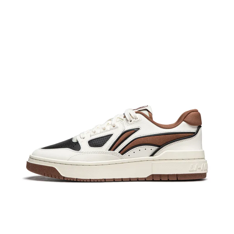 LiNing Rookie Slip Resistant Cushioning Wear Resistant Lightweight Low Top Skateboard Shoes Unisex White Brown-0