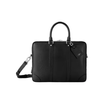 LOUIS VUITTON Cow Leather Portable One Shoulder Crossbody Briefcase Large Size Men's Black