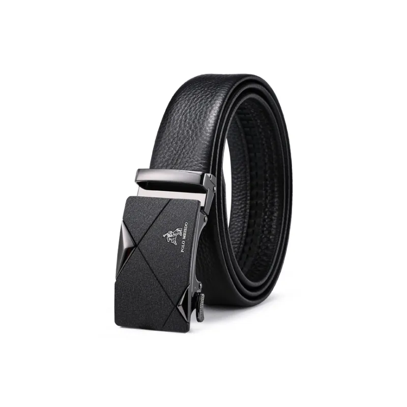 POLOMEISDO Top Grain Cow Leather Brand Belt Premium Business Casual Belt Gift Box Set Men's Gunmetal Width 3.5CM-1