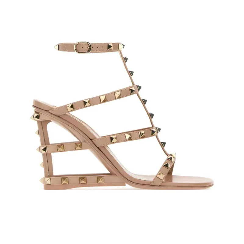 Valentino ROCKSTUD Roman Sandals 10cm Women's Nude Pink-1