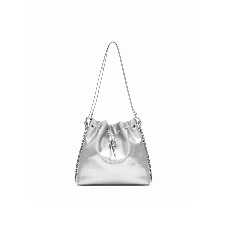 MUVA Cow Leather Shoulder Bag Women's Lunar Rock Silver/Milkshake White/Twilight Black-0