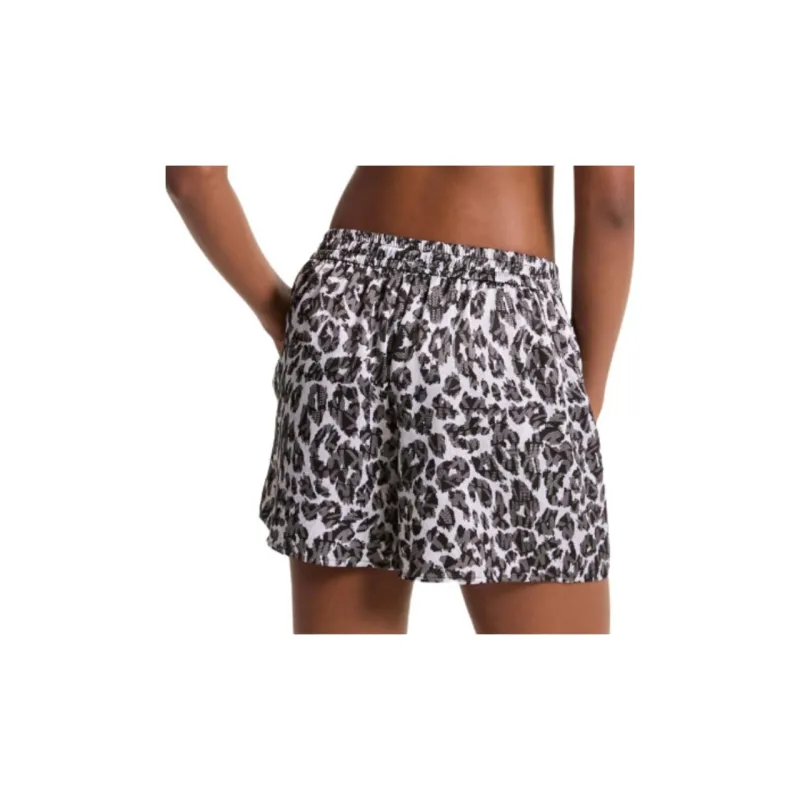 MICHAEL KORS Leopard Logo Print Satin Shorts-1
