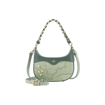 Ancient Yi Xi Cow Leather Advanced Sensory Shoulder Bag Cheongsam Shoulder Handbag Women's Lotus Green