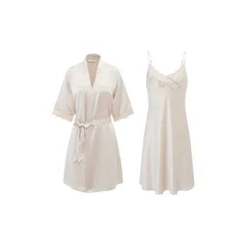 Imperial Palace 100% Mulberry Silk Pajama Robe Sexy Loungewear Camisole Nightgown Women's