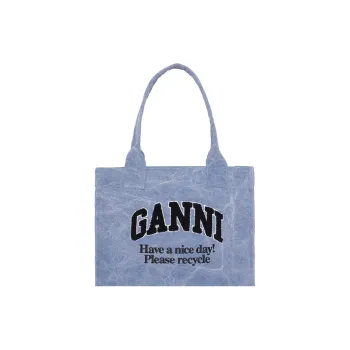 GANNI Canvas Tote Bag, Shopping Bag, Handbag, Shoulder Bag Large Size Women's Washable Blue