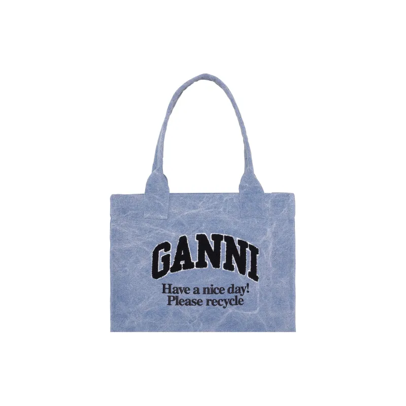 GANNI Canvas Tote Bag, Shopping Bag, Handbag, Shoulder Bag Large Size Women's Washable Blue-0