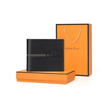 MashaLanti Top Grain Cow Leather Cropped Long Coin Purse Card Holder Handheld Wallet Men's Black