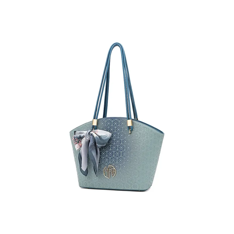 Ancient Yi Xi Cow Leather Premium Handbag, Large Capacity Commute Shoulder Bag Women's Turquoise-1