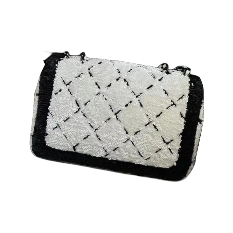 CHANEL Woven Tweed Shoulder Bag, Crossbody Bag, Handbag Trumpets Women's Black & White-2