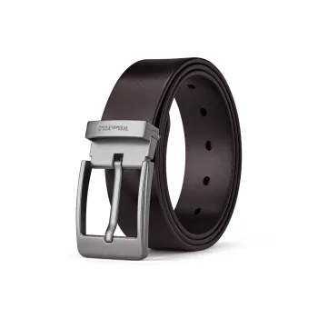 WilliamPOLO Cow Leather Leather Belts Men's Silver Buckle Coffee Strap 3.8cm Width