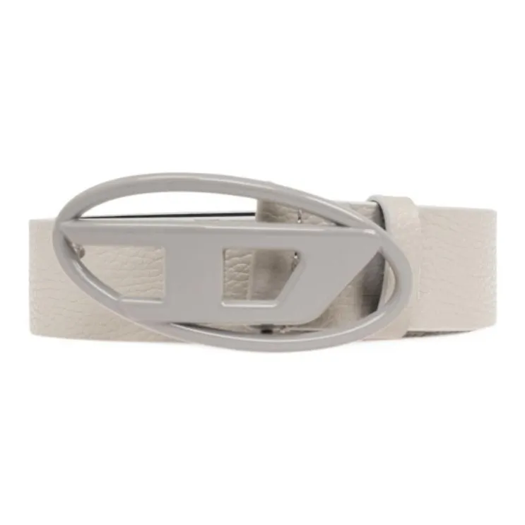 DIESEL Brand Logo Leather Belts Women's White Width 4cm-0