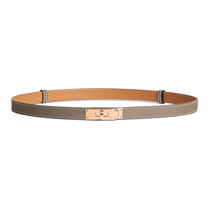 HERMES Logo Detail Smooth Buckle Calfskin Gold Plated Leather Belts Women's Multicolor Width 1.8cm-3