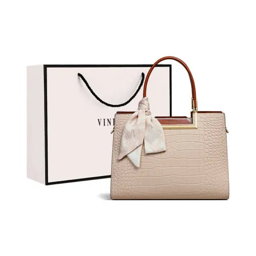 VINEY Cow Leather Patchwork Synthetic Leather Commute Bag One Shoulder Handbag Regular Women's Apricot/Blue