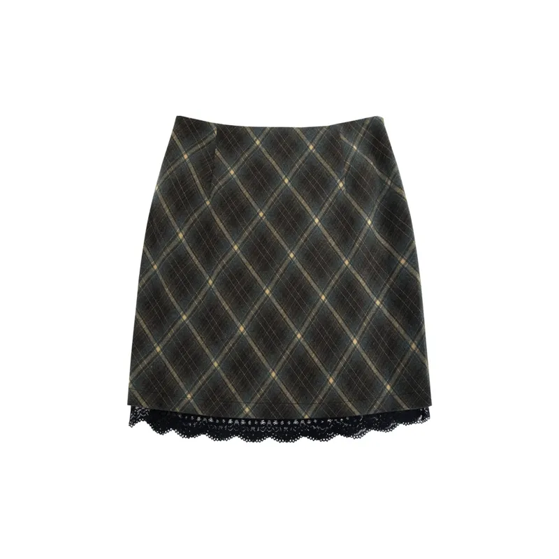 UNIFREE Casual Short Skirts Women's Gray Brown Plaid-1