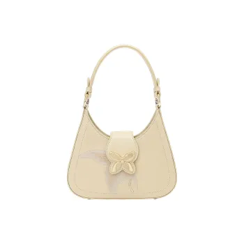 Ancient Yi Xi Cow Leather Premium Underarm Shoulder Bag, Mom Bag, Crossbody Handbag Medium Size Women's Apricot White