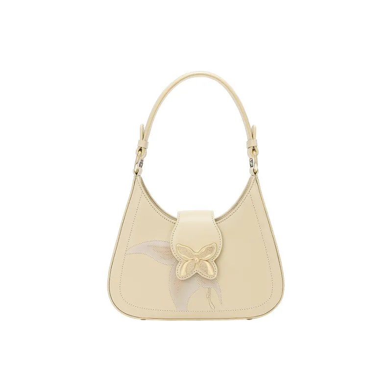 Ancient Yi Xi Cow Leather Premium Underarm Shoulder Bag, Mom Bag, Crossbody Handbag Medium Size Women's Apricot White-0
