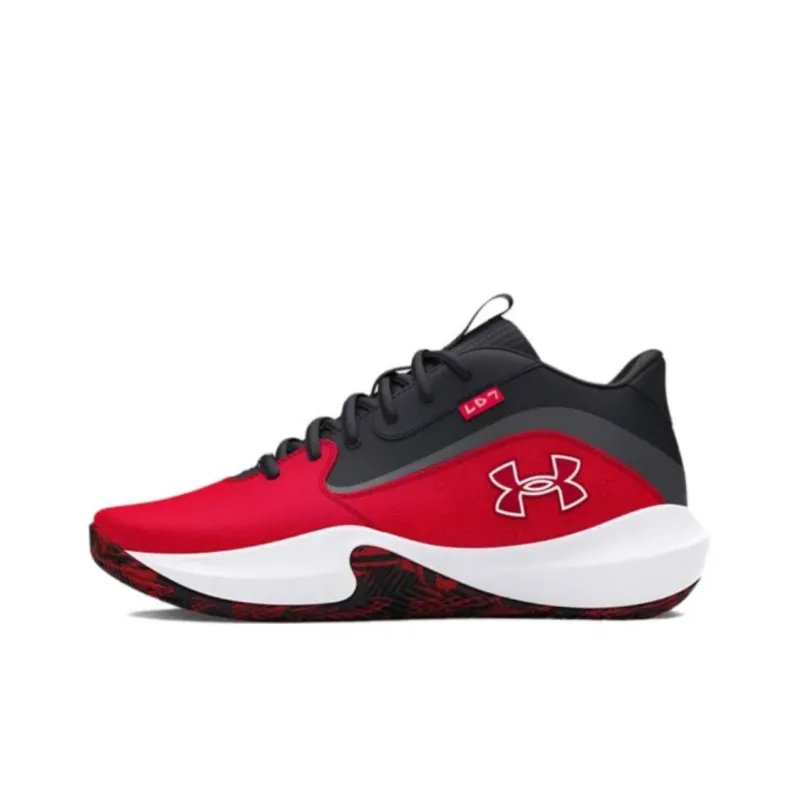 Under Armour Lockdown 7 Anti Slip Wear Resistant Low Top Basketball Shoes Unisex Red Black-0