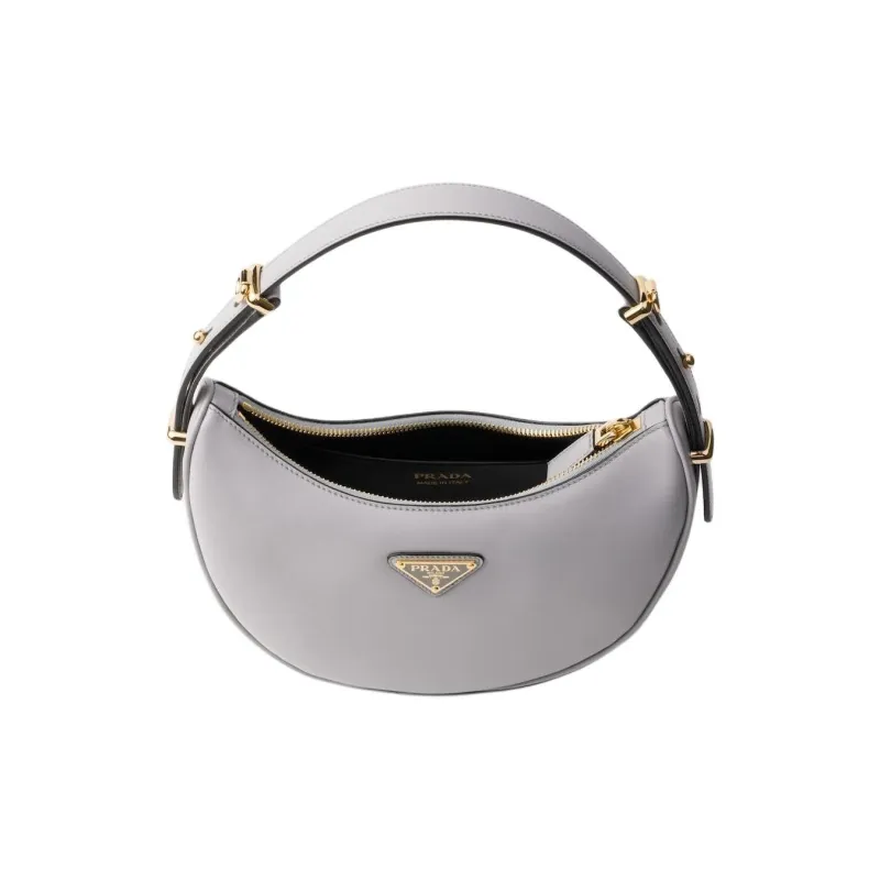 PRADA Leather Handbag, Shoulder Bag Women's Granite Gray-3