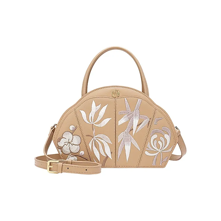 Ancient Yi Xi Cow Leather Niche Embroidered Cheongsam Crossbody Bag Women's Almond Yellow-4