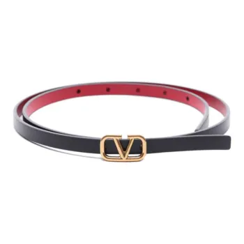 Valentino Logo Detail, Smooth Buckle Cow Leather Belts Women's Red/Black Width 1CM