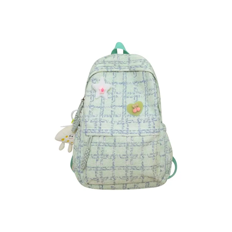 OURFUN Corduroy Backpack Regular Unisex Green/Blue/Pink-0