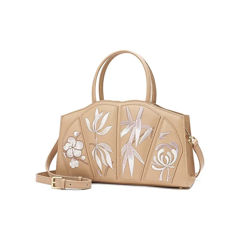 Ancient Yi Xi Cow Leather Vintage Crossbody One Shoulder Handbag Women's Almond Yellow-1