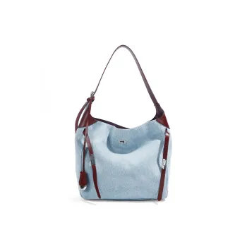 TOMATO&POTATO Cow Leather Portable Crossbody Bag, Shoulder Bag Women's Blue & Pink/Blue & Burgundy