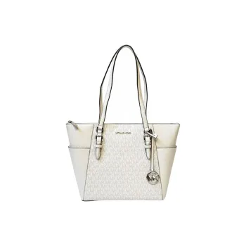 MICHAEL KORS Charlotte Coated Canvas With Polyester Tote Bag, Shopping Bag, Handbag, Shoulder Bag Women's White
