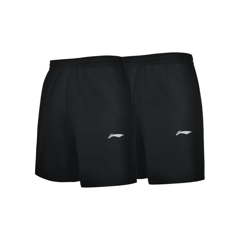 LiNing Solid Color Minimalist Style Quick Dry Casual Shorts Unisex 2 Piece Set Black-1