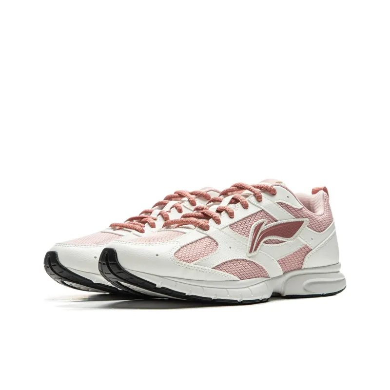 LiNing Cushioning Slip Resistant Abrasion Resistant Breathable Low Top Running Shoes Women's White Pink-2
