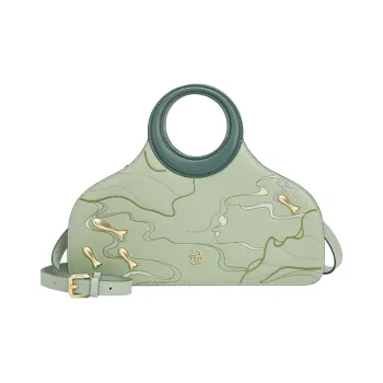 Ancient Yi Xi Cow Leather Cheongsam One Shoulder Handbag Medium Size Women's Lotus Green