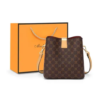 MashaLanti PVC Bucket Bags Crossbody Bag Shoulder Bag Medium Size Women's Dark Brown & Apricot