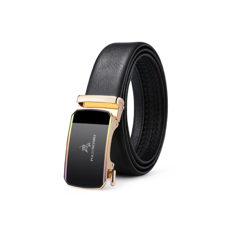 POLOMEISDO Top Grain Cow Leather Automatic Buckle Brand Belt Business High-End Youth Belt Men's 3.5CM-1