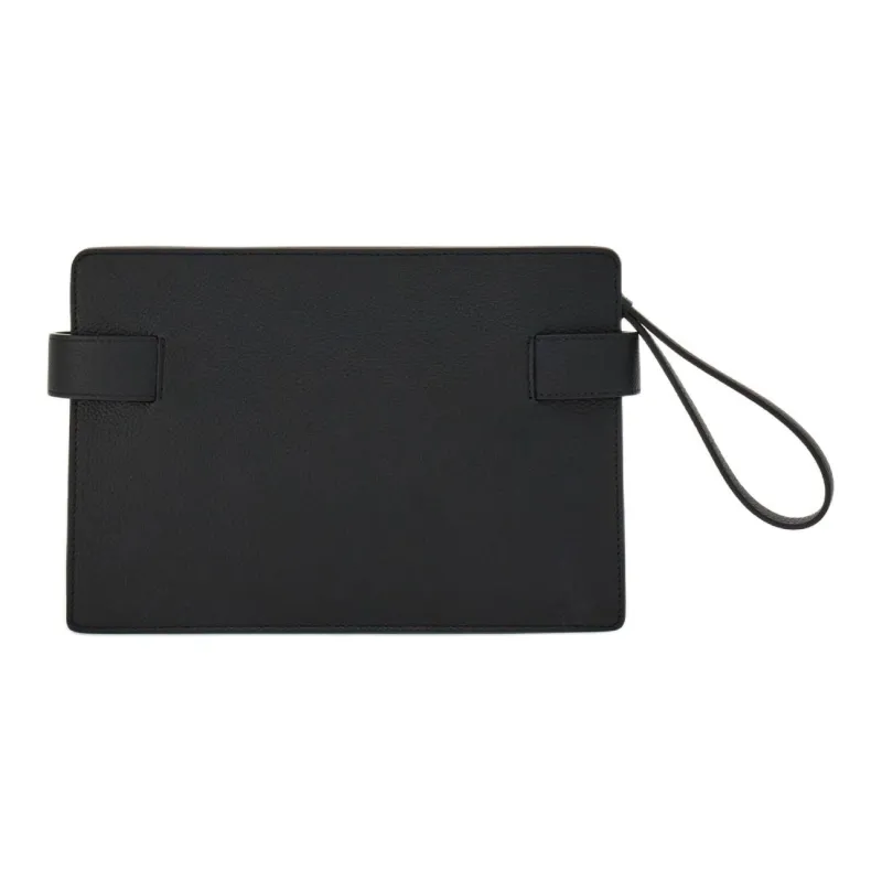 FERRAGAMO GANCINI Hammered Calfskin Clutch Men's Black-1