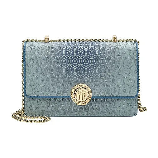 Ancient Yi Xi Cow Leather Niche Embroidery Chain Crossbody Commute Shoulder Bag Women's Turquoise-0